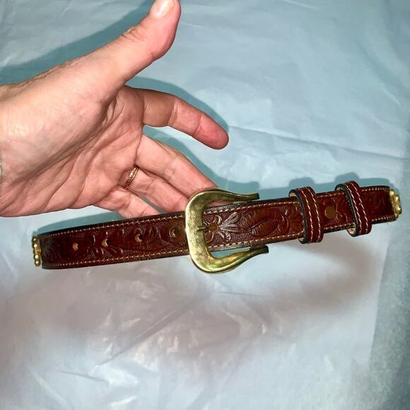JILL STUART VINTAGE 80’s TOOLED LEATHER BELT WITH JEWELS - WESTERN GLAM! - Picture 6 of 16